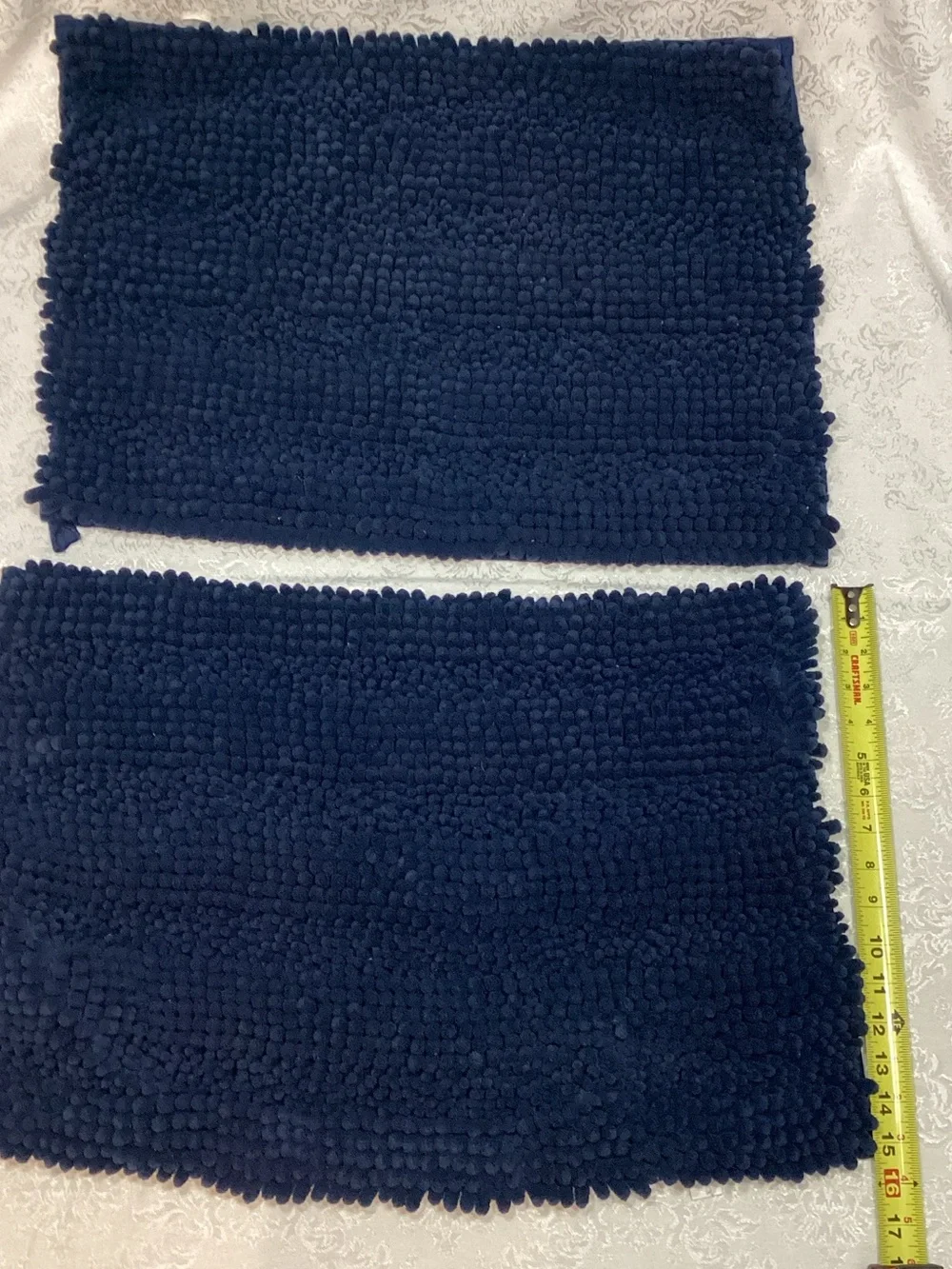 Navy Chenille Bath Rug Set - Plush Shag Texture